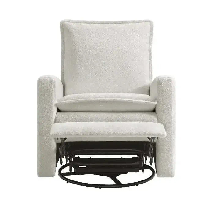 Uptown Nursery Swivel Rocker and Recliner - Boucle White Zoomed recliner front