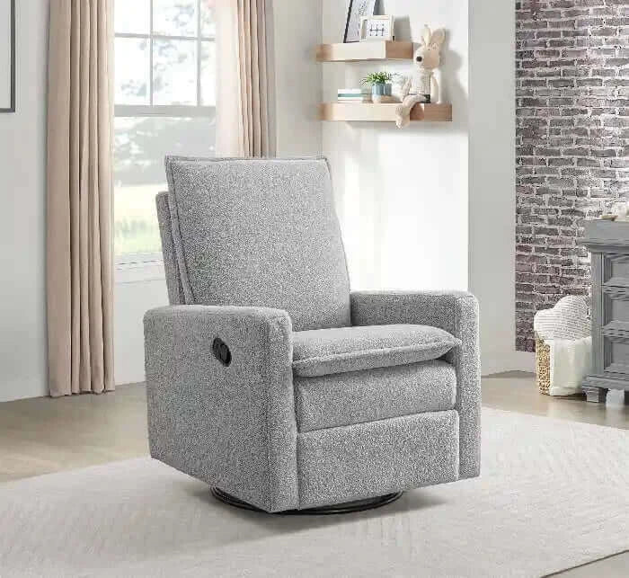 Uptown Nursery Swivel Rocker and Recliner - Boucle Koala Gray side