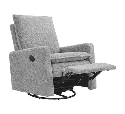 Uptown Nursery Swivel Rocker and Recliner - Boucle Koala Gray Recliner open