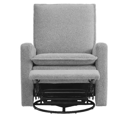 Uptown Nursery Swivel Rocker and Recliner - Boucle Koala Gray Front with recliner open