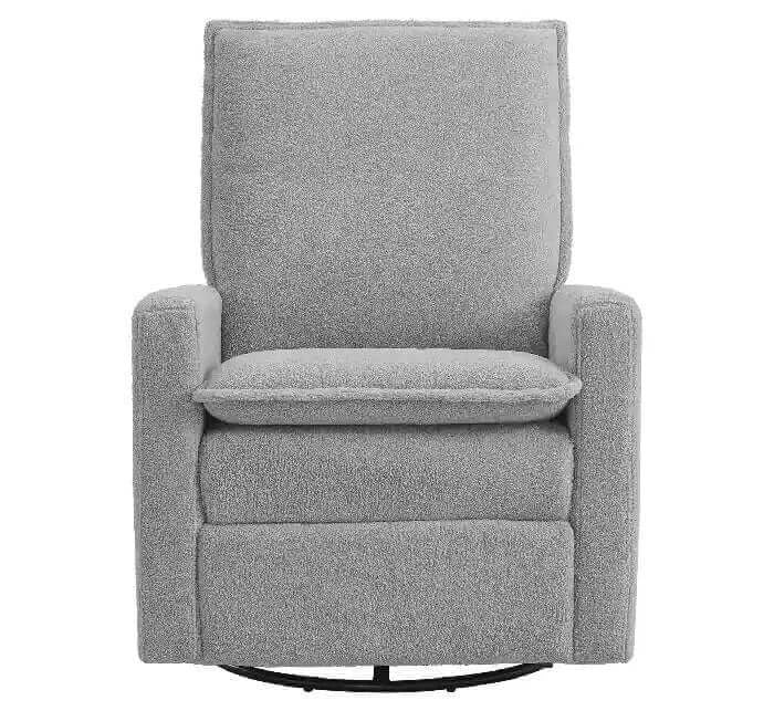 Uptown Nursery Swivel Rocker and Recliner - Boucle Koala Gray Recliner closed front