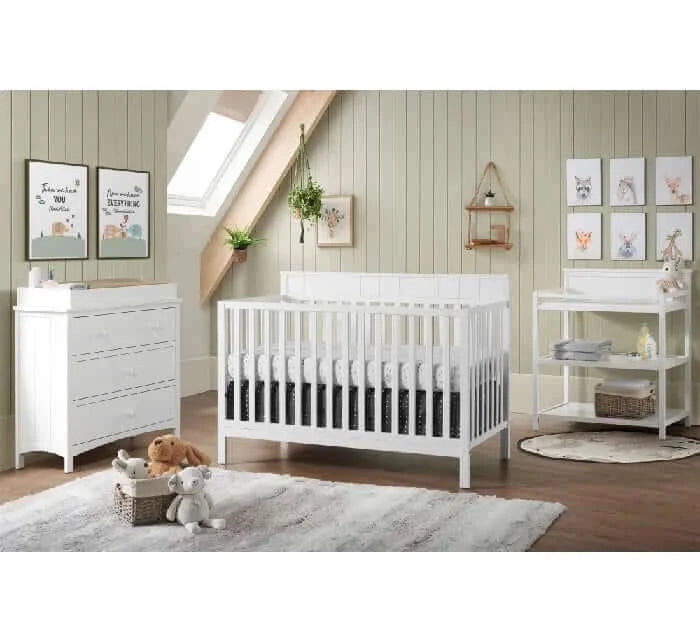 Logan 4-in-1 Convertible Crib - White room zoomed in