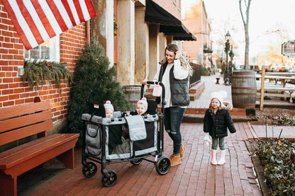 W2 Original + Double Stroller Wagon - Lifestyle Image of Mother With Teenager and Toddler on W2 Original + Double Stroller Wagon Gray