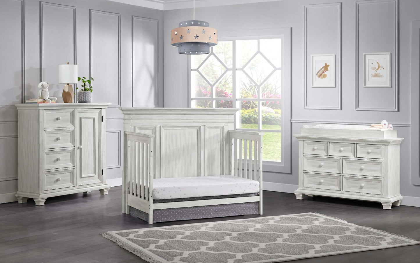 Weston 4 In 1 Convertible Crib - Lifestyle Image Inclined Side View of Weston Daybed Vintage White 