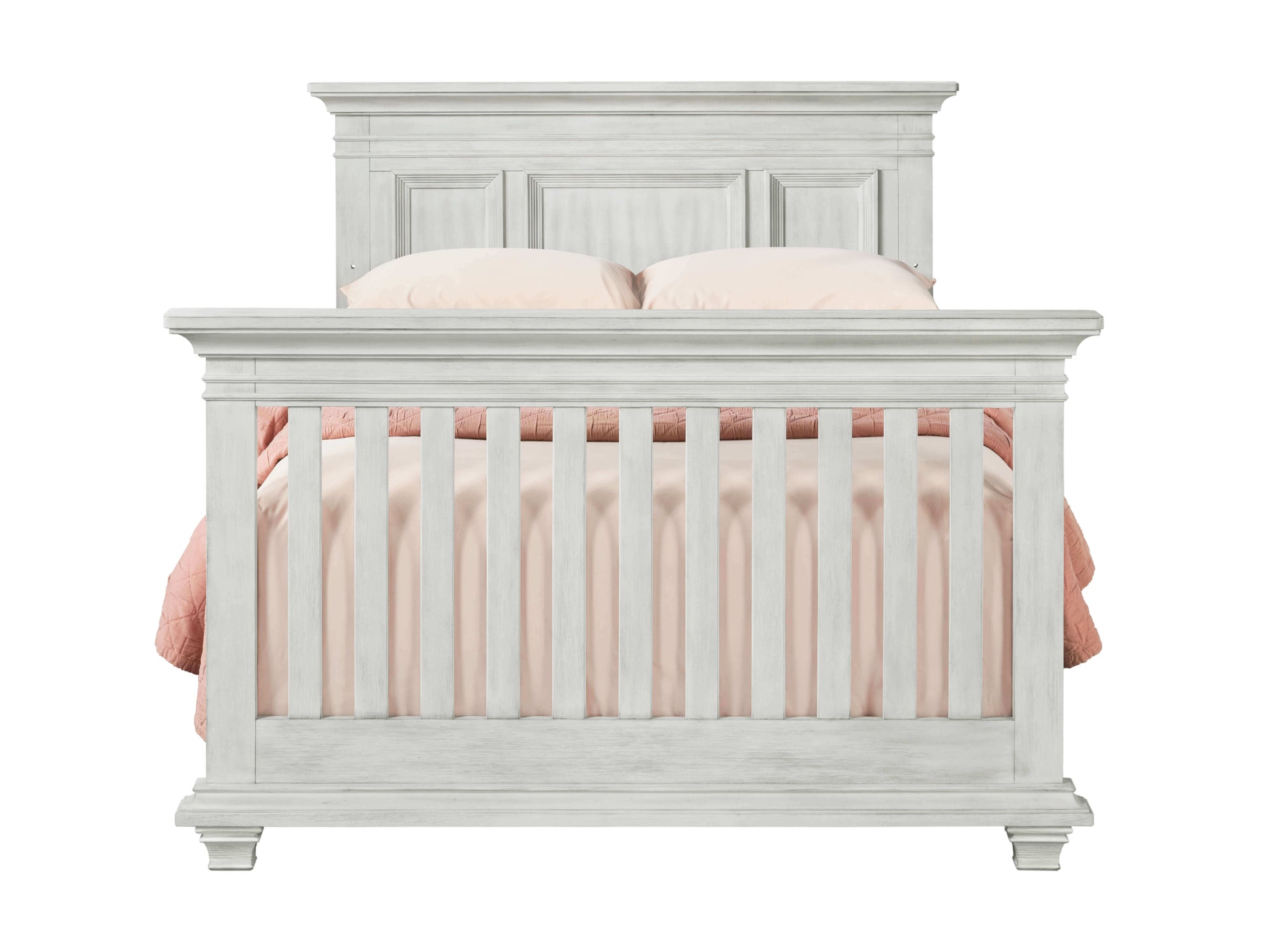 Weston 4 In 1 Convertible Crib - Front View of Weston Full Sized Bed Vintage White 