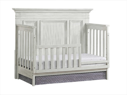 Weston 4 In 1 Convertible Crib - Inclined Side View of Weston 4 In 1 Convertible Crib with Guard Rail Vintage White 
