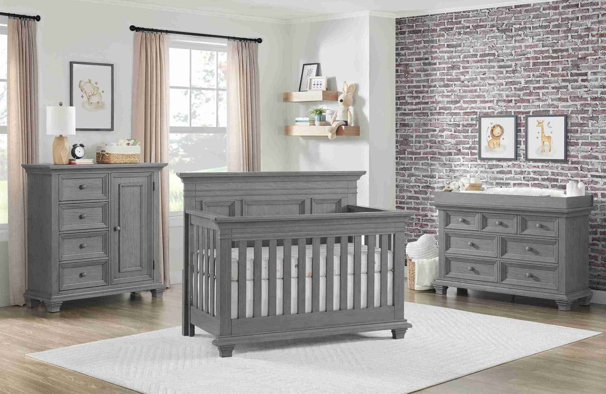 Weston 7 Drawer Dresser - Lifestyle Image Inclined Side View of Weston & Drawer Dresser and Chifferobe Dusk Gray