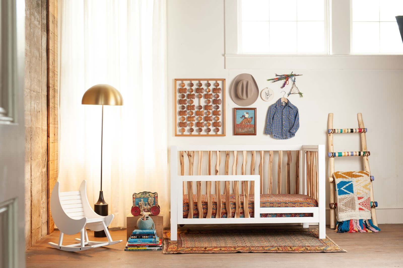 Branch 4 in 1 Convertible Crib - Lifestyle Image of 4 in 1 Convertible Crib Natural Snow with Guard Rail