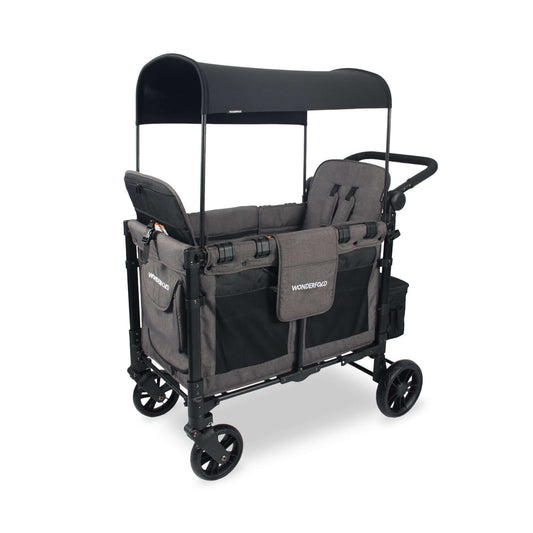 W2 Elite Double Stroller Wagon - Inclined Side View of W2 Elite Double Stroller Wagon Gray
