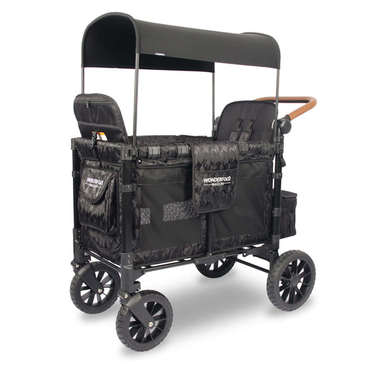 W2 Luxe Double Stroller Wagon - Inclined Side View of W2 Luxe Double Stroller Wagon Elite Black Como