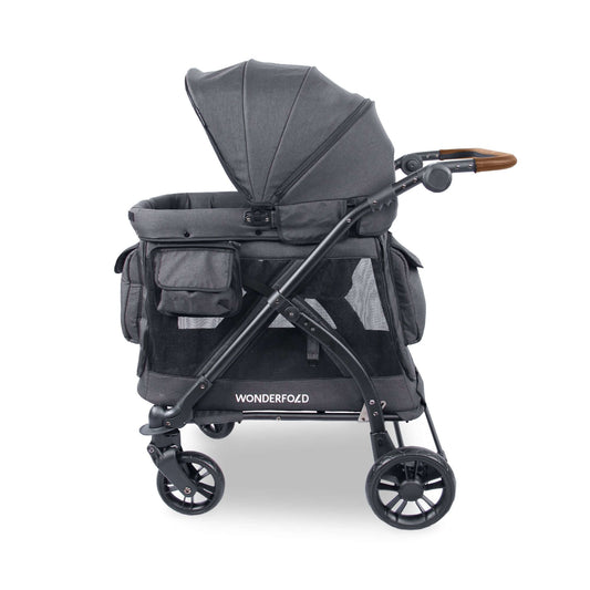 M1 Single Stroller Wagon - Side View of M1 Single Stroller Wagon Black With Canopy