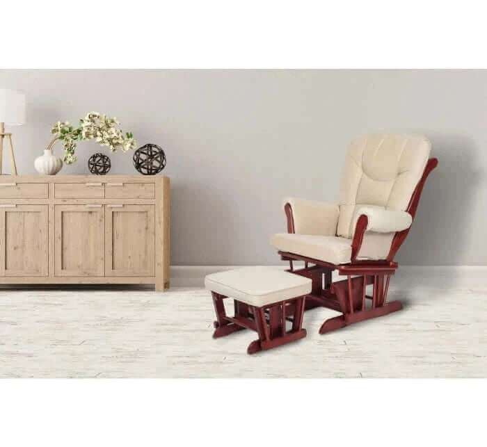 AFG Sleigh Glider Chair w/ Ottoman Cherry w/ Beige Cushion - Whole Room view