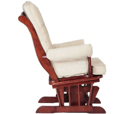 AFG Sleigh Glider Chair w/ Ottoman Cherry w/ Beige Cushion - Side View