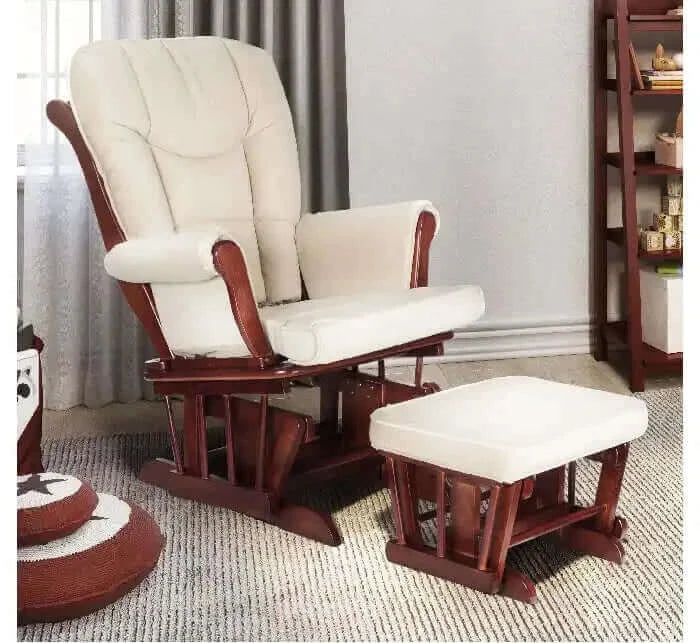 AFG Sleigh Glider Chair w/ Ottoman Cherry w/ Beige Cushion - Espresso zoomed in room view