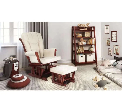 AFG Sleigh Glider Chair w/ Ottoman Cherry w/ Beige Cushion - Espresso full room view