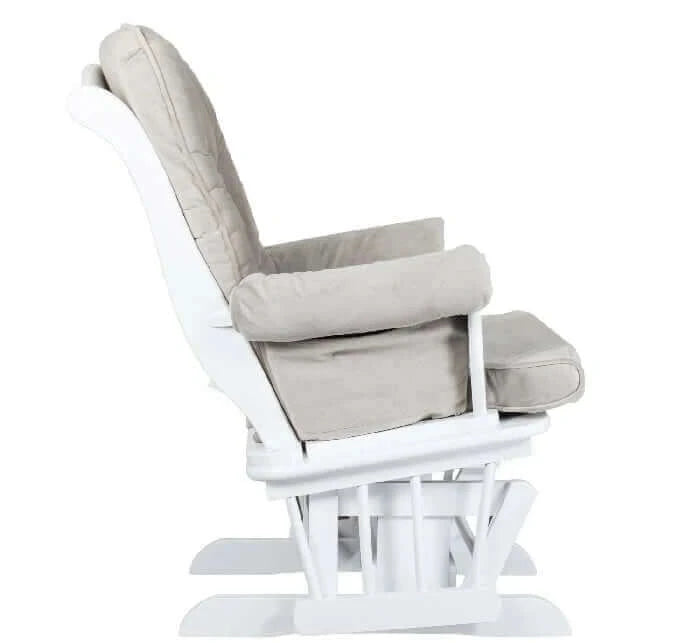 AFG Sleigh Glider Chair w/ Ottoman Cherry w/ Beige Cushion - White side view