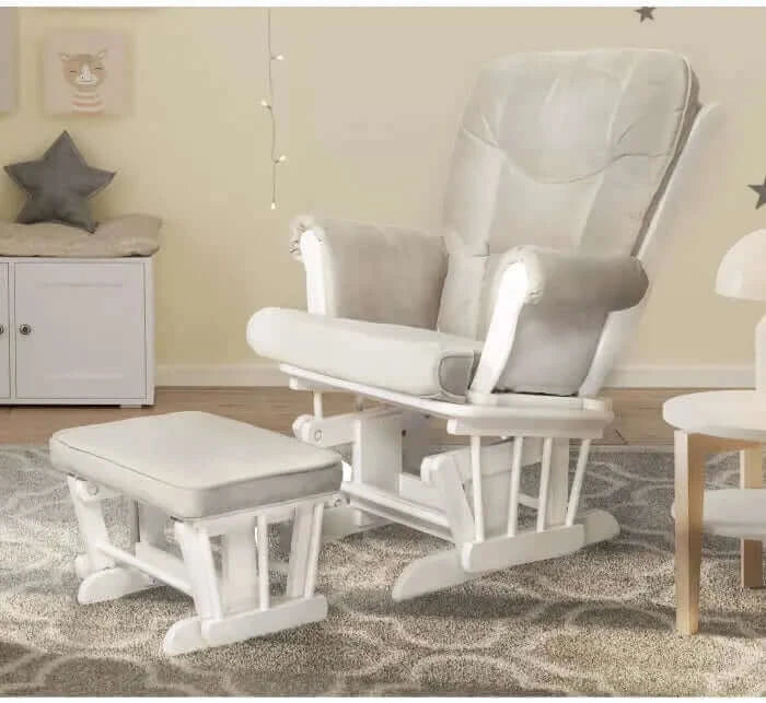 AFG Sleigh Glider Chair w Ottoman Cherry w Beige Cushion