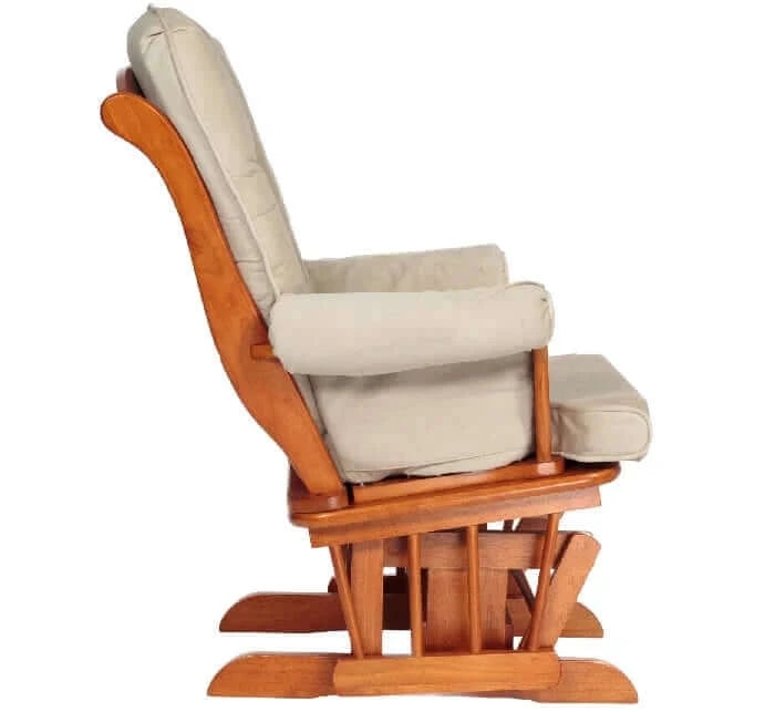 AFG Sleigh Glider Chair w/ Ottoman Cherry w/ Beige Cushion - Pecan Side view